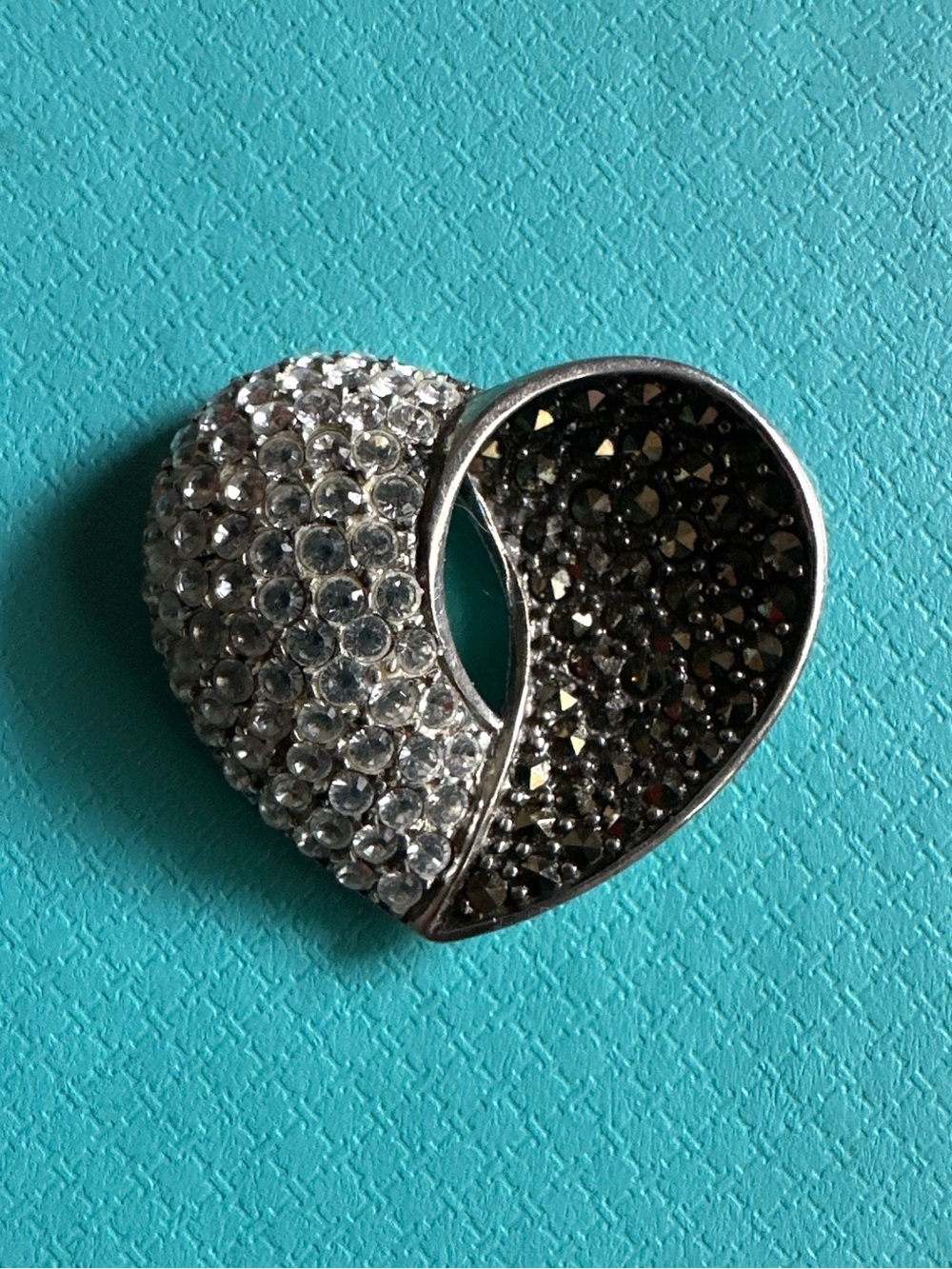 Vintage Sterling Pave Set 2 Tone Ying Yang Heart Pendant